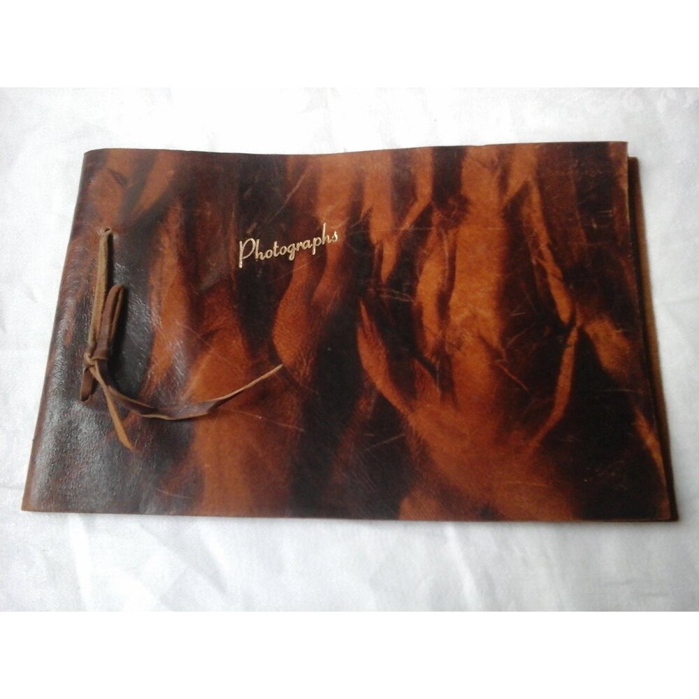 Vintage photo album leather cover black pages 9 x 5 3/4 pages